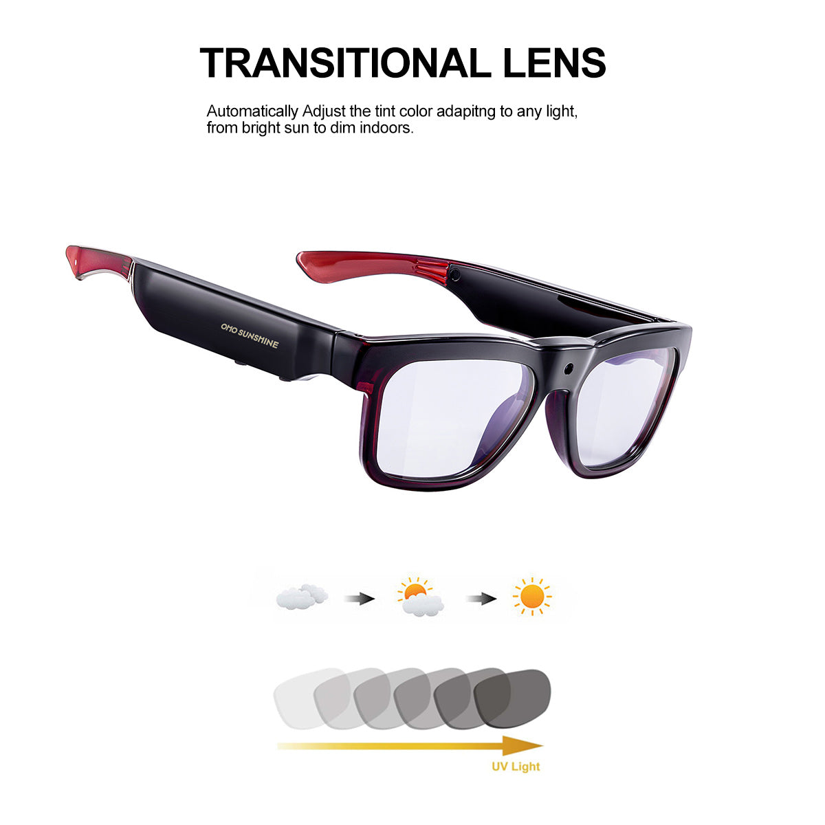 OhO Sunshine Edge Pro 4K Bluetooth Smart Translation Glasses，Real-Time AI Language Translator,Ultra HD Camera, Hands-Free Call, for Travel & Businessnds-Free Recording Glasses for Travel, Meetings, Vlogging