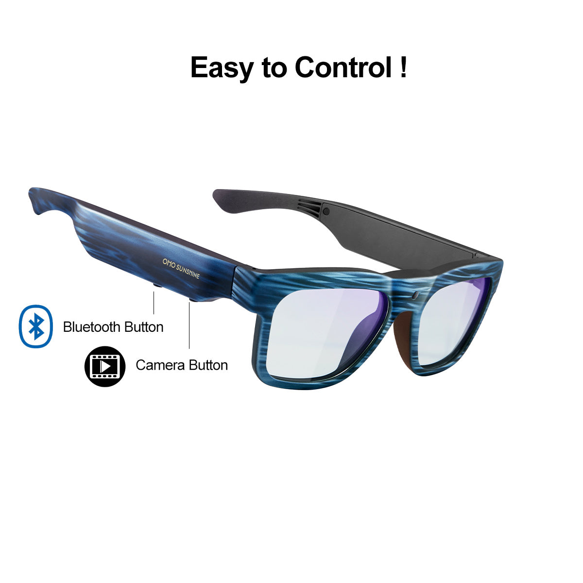 Gafas con cámara OhO Sunshine Edge de 256 GB, grabación de video Full HD 1080p y altavoz Bluetooth para música y llamadas