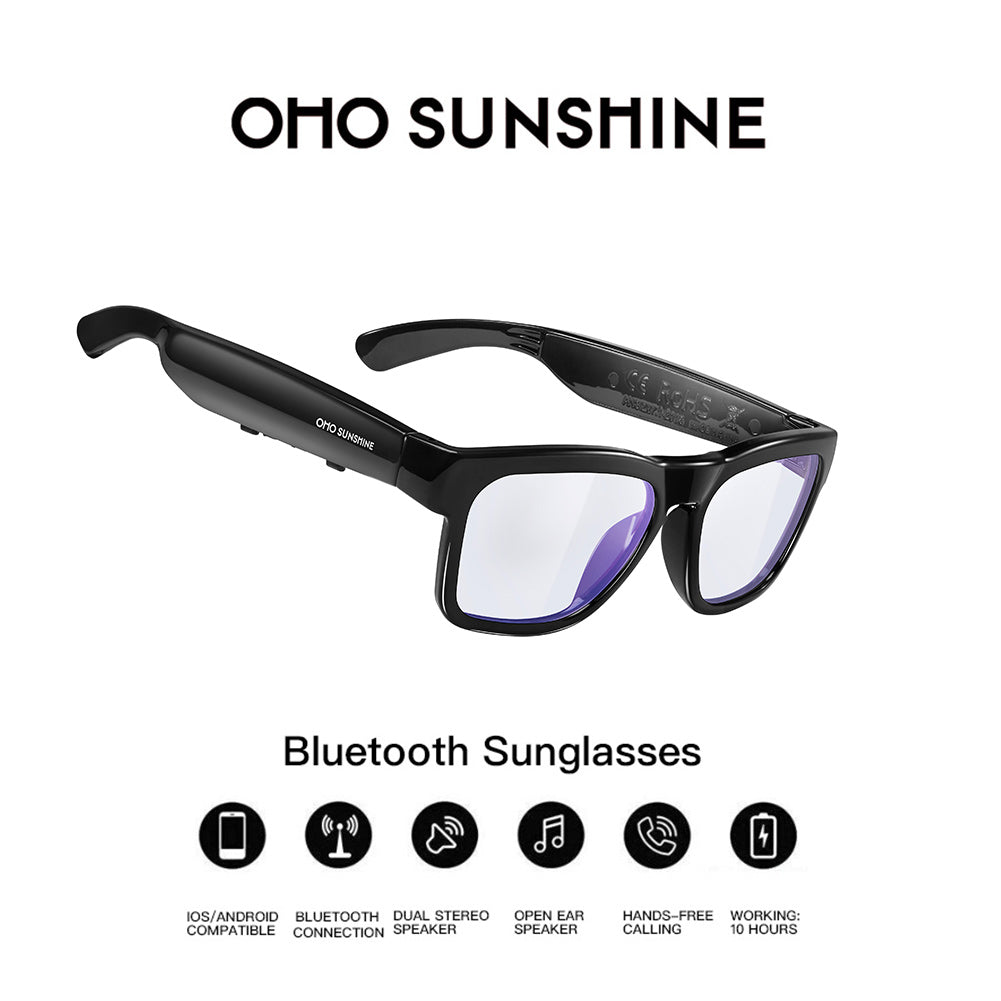 OhO Sunshine Elite Smart Bluetooth Audio Glasses with Blue Light Blocking Lens for Men & Women