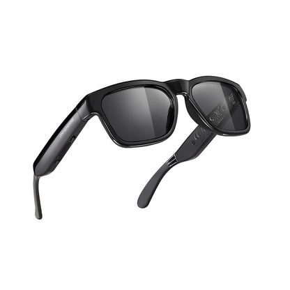 Occhiali audio OhO Sunshine Elite Smart Bluetooth con connessione al telefono cellulare, montatura nera lucida e lenti polarizzate UV400 per lo sport