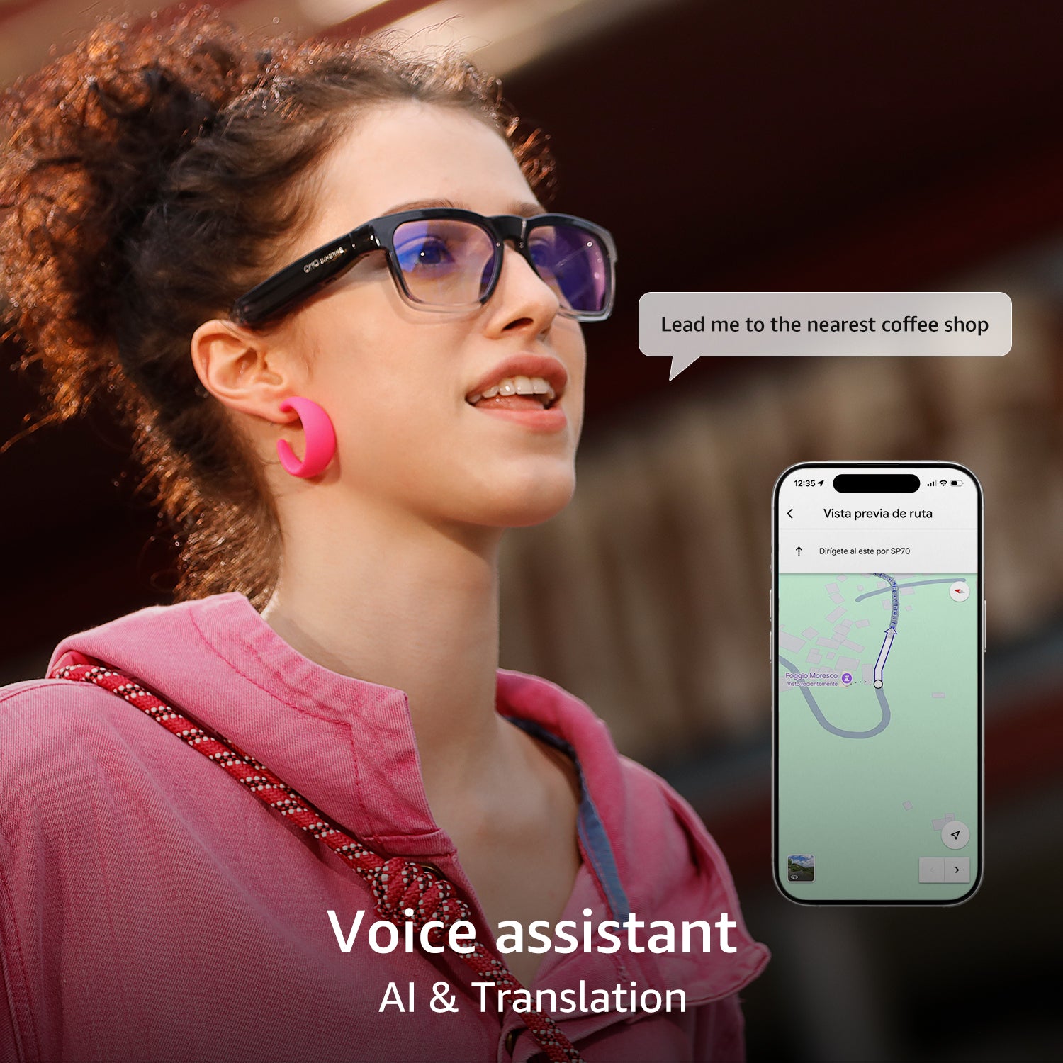 OhO Sunshine GlobeEar Smart Bluetooth AI Translation Glasses - Blue Light Blocking & Photochromic Lens
