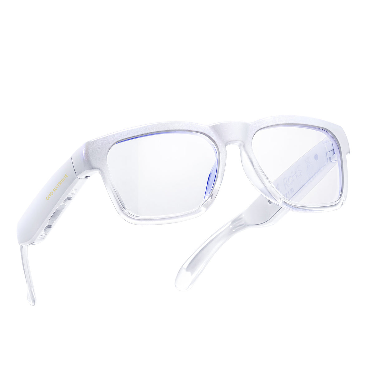 OhO Sunshine Elite Occhiali Bluetooth intelligenti con lenti e accessori fotocromatici.