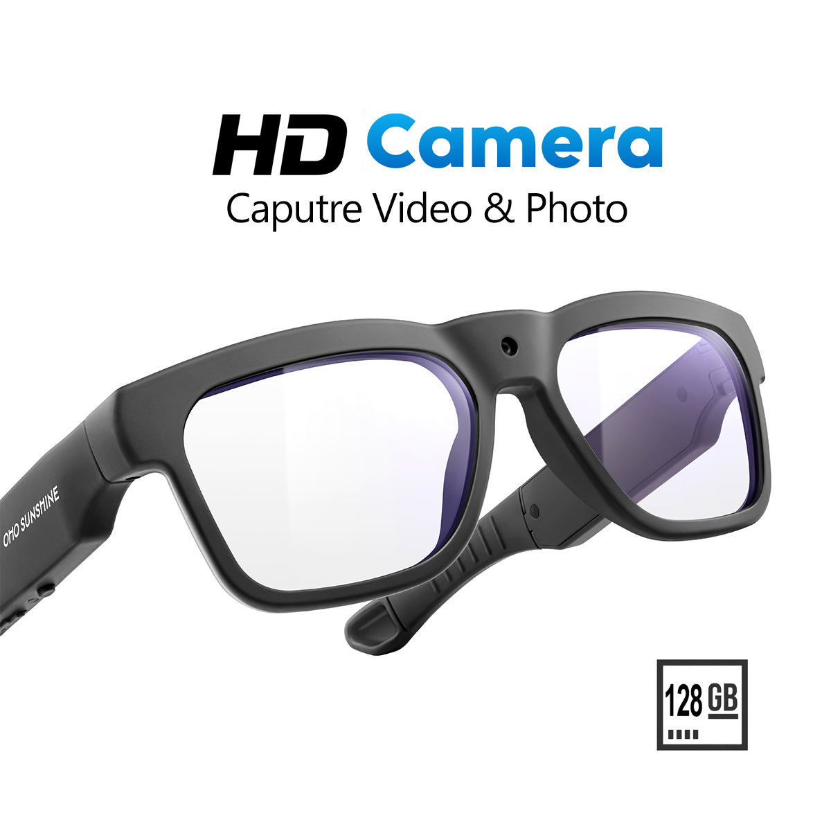OhO Sunshine Livi Full HD-Kamera, Sonnenbrille, Aufnahme von 1080p-Videos mit WLAN, Echtzeitübertragung aufs Telefon, 128 GB integrierter Speicher