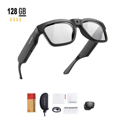 OhO Sunshine Edge Smart Glasses mit Full HD 1080p 64 GB Videoaufzeichnungskamera und Bluetooth-Lautsprecher mit Blaulicht-Blockierungslinse