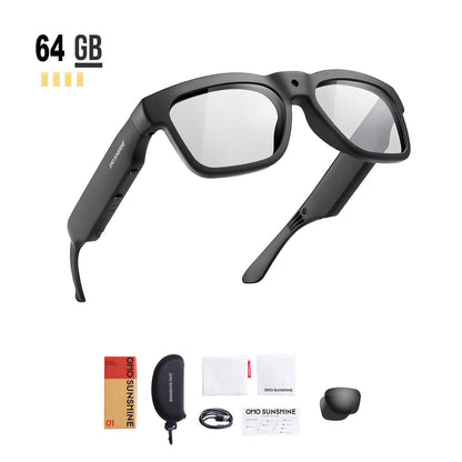 OhO Sunshine Edge Smart Glasses mit Full HD 1080p 64 GB Videoaufzeichnungskamera und Bluetooth-Lautsprecher mit Blaulicht-Blockierungslinse