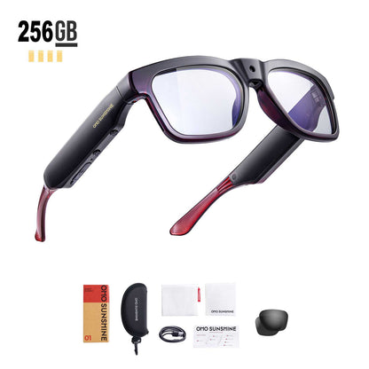 Lunettes connectées OhO Sunshine Edge avec caméra d'enregistrement vidéo Full HD 1080p 64 Go et haut-parleur Bluetooth avec lentille anti-lumière bleue