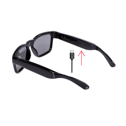 Occhiali audio OhO Sunshine Elite Smart Bluetooth con connessione al telefono cellulare, montatura nera lucida e lenti polarizzate UV400 per lo sport