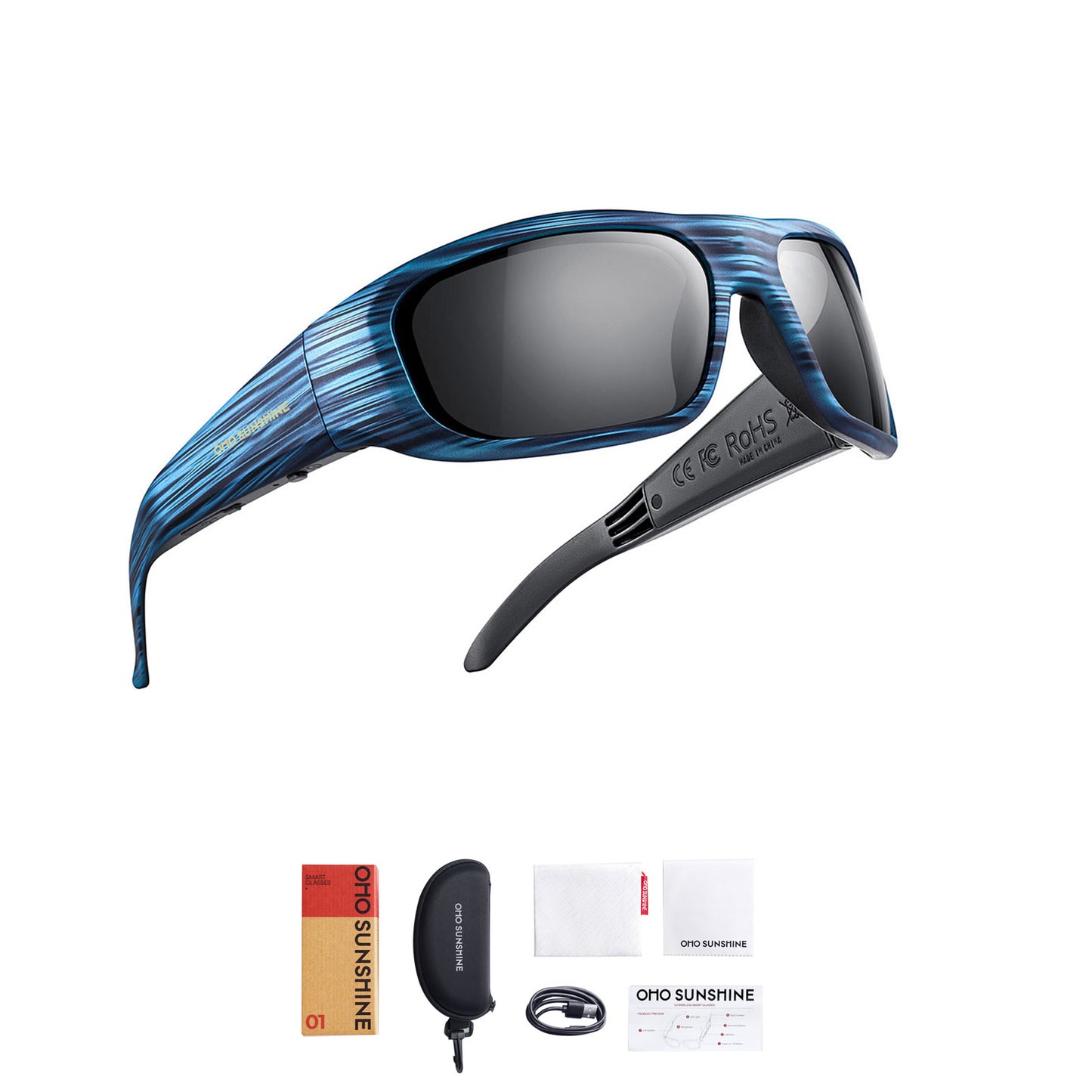 Occhiali intelligenti OhO Sunshine Pulse con altoparlante Bluetooth per l'ascolto di musica e sport