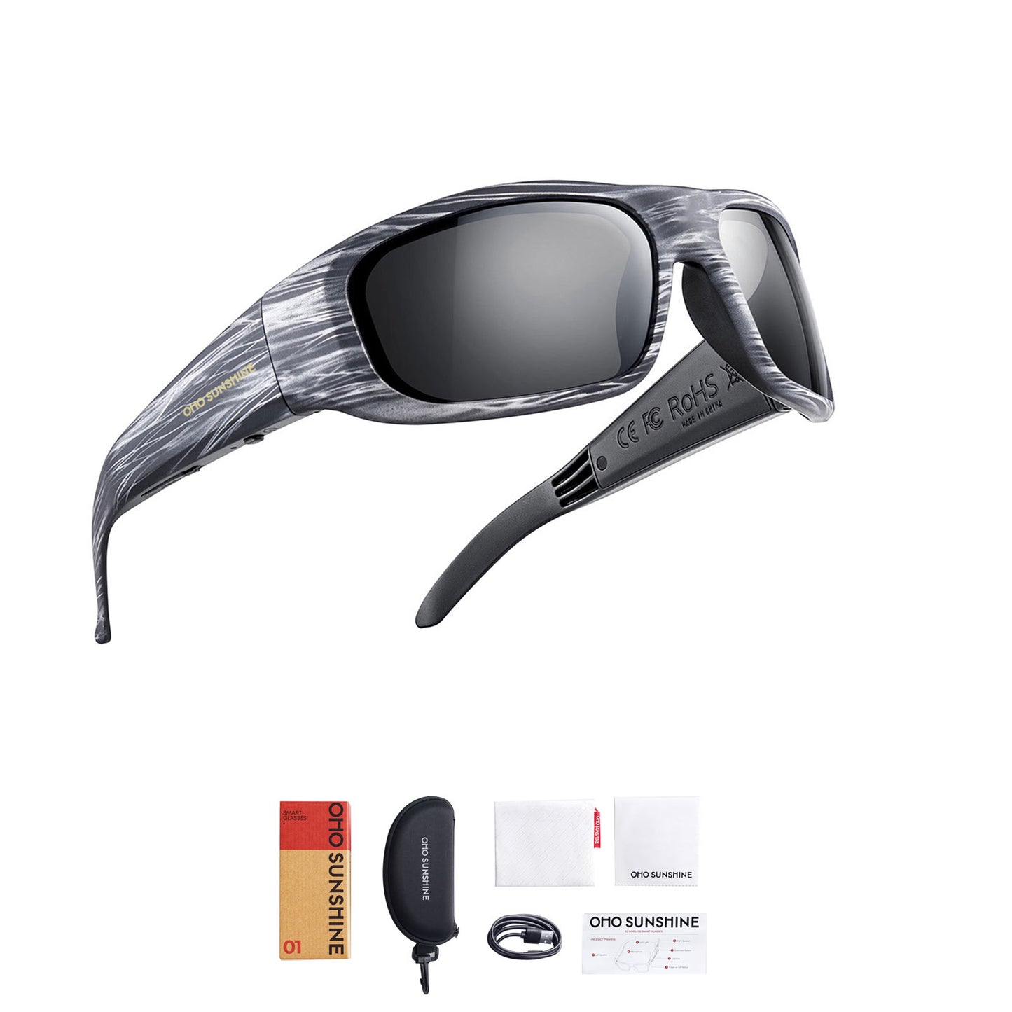 Occhiali intelligenti OhO Sunshine Pulse con altoparlante Bluetooth e audio aperto e lenti polarizzate UV400