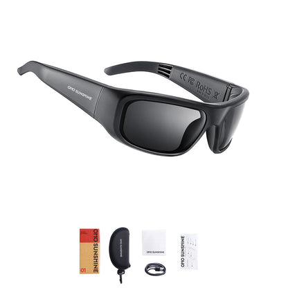 Occhiali intelligenti OhO Sunshine Pulse con altoparlante Bluetooth e audio aperto con lenti polarizzate nere