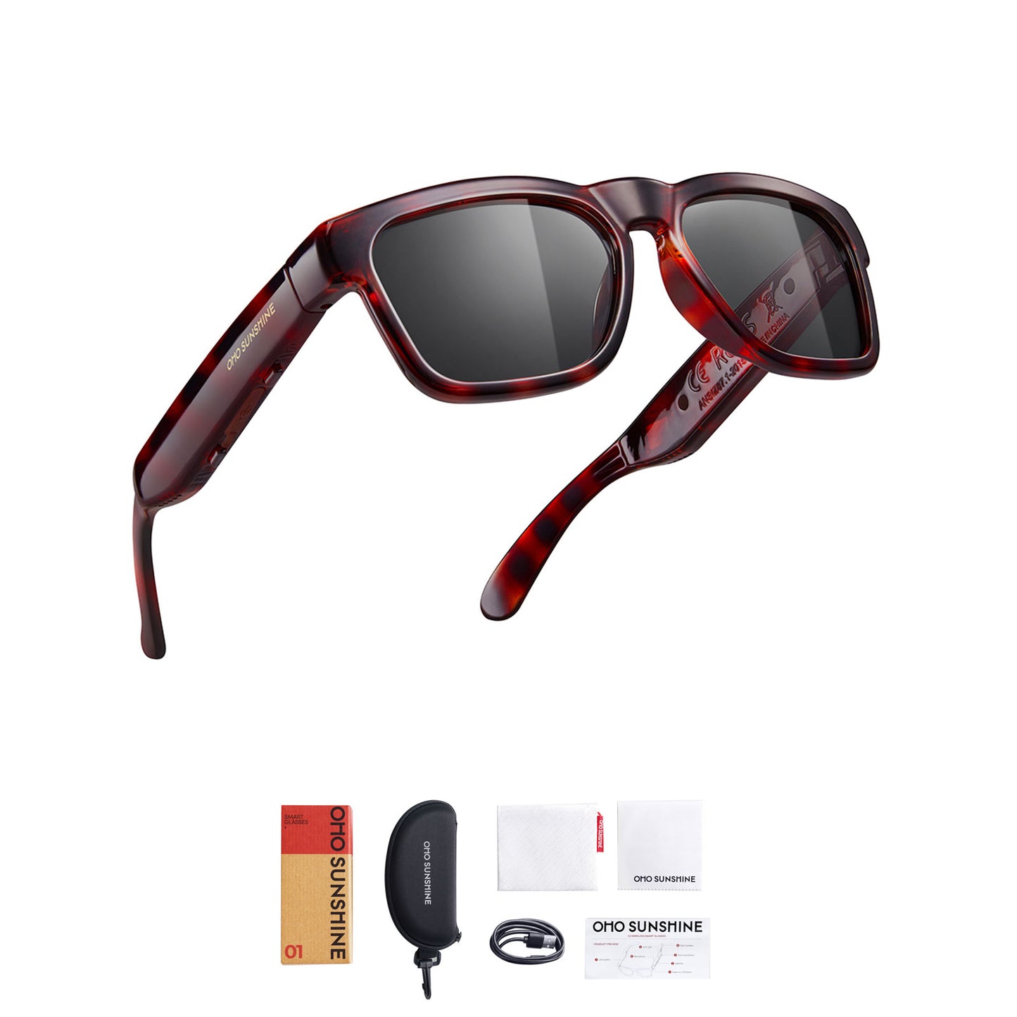 OhO Sunshine Elite Smart Glasses, altoparlante audio Bluetooth con lenti polarizzate UV400