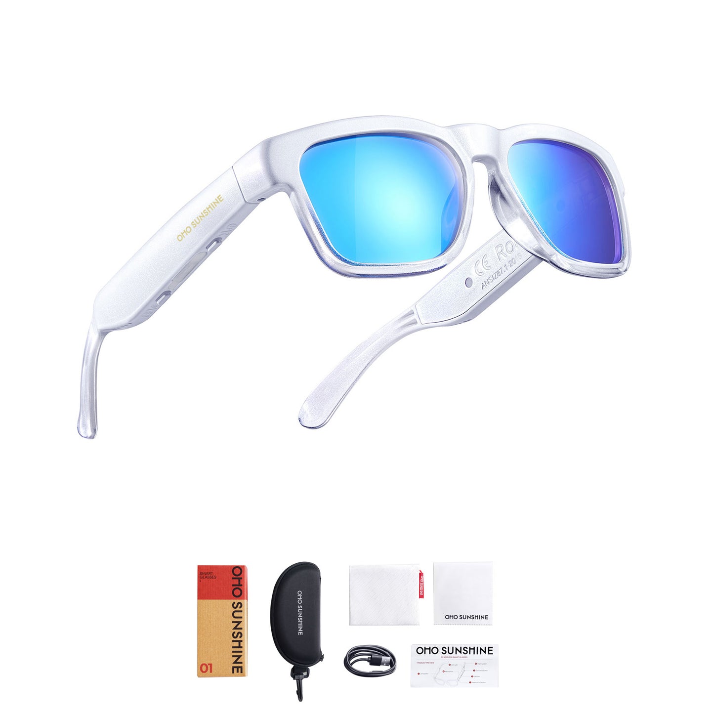 Occhiali audio OhO Sunshine Elite Smart Bluetooth con connessione al telefono cellulare e lenti polarizzate UV400 per lo sport