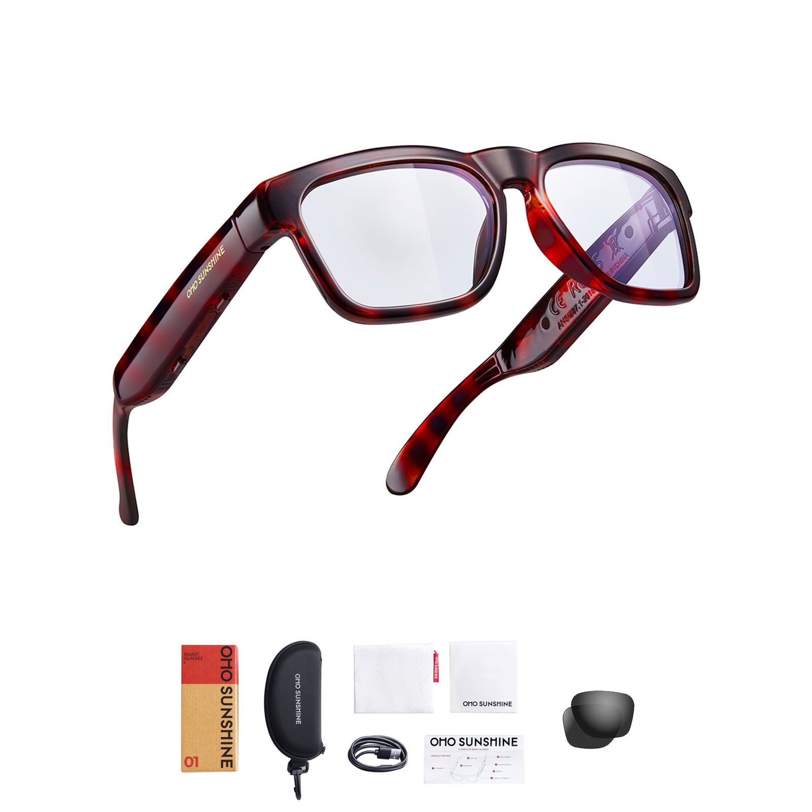 OhO Sunshine Elite Smart Bluetooth Audio Glasses with Blue Light Blocking Lens for Men & Women
