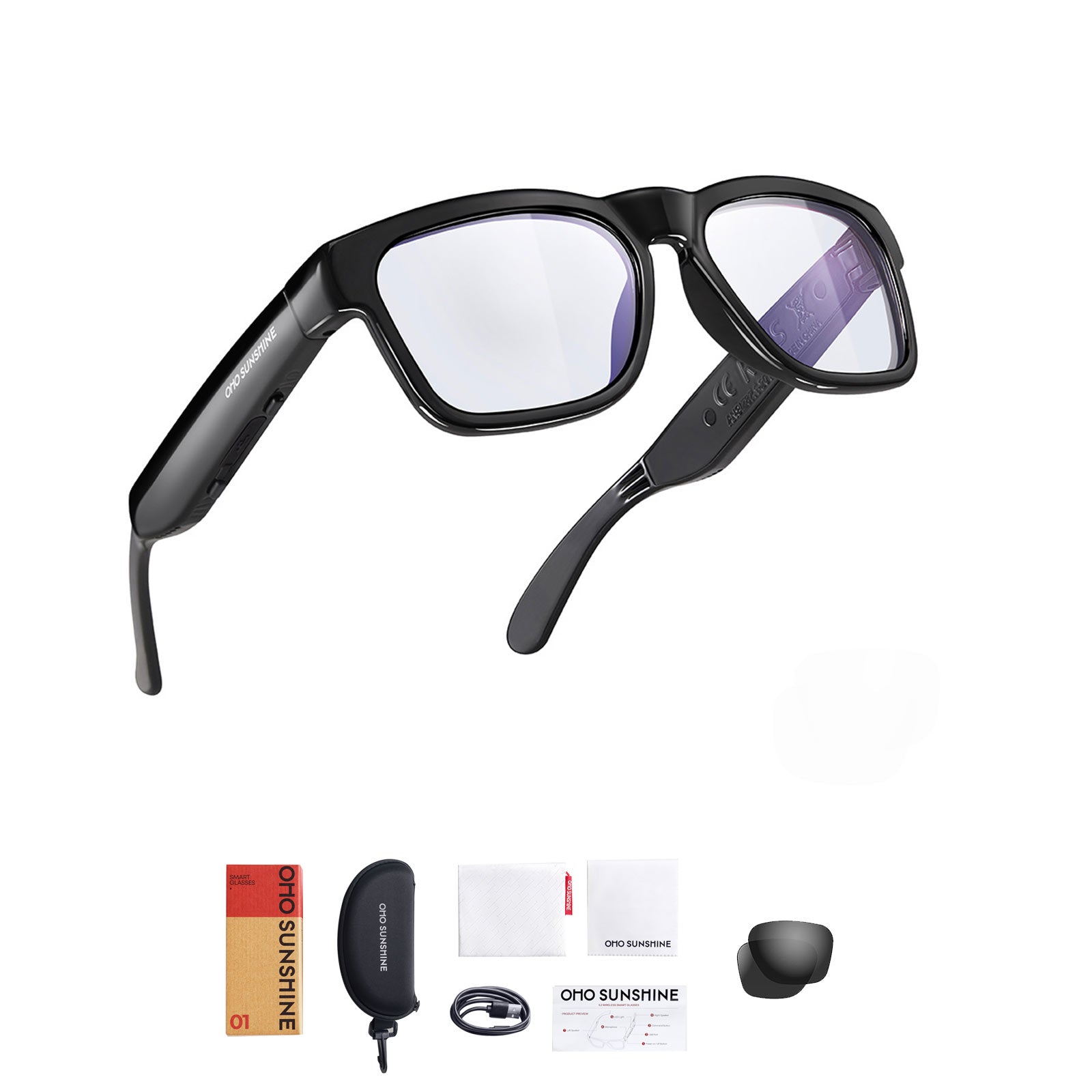 OhO Sunshine Elite Smart Bluetooth Audio Glasses with Blue Light Blocking Lens for Men & Women
