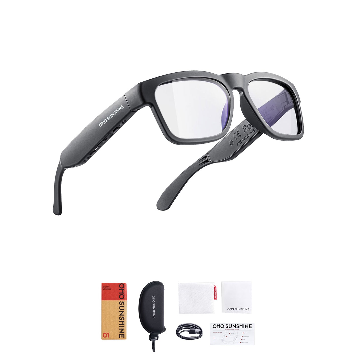 Occhiali audio OhO Sunshine Elite Smart Bluetooth con blocco della luce blu e lenti fotocromatiche per interni ed esterni