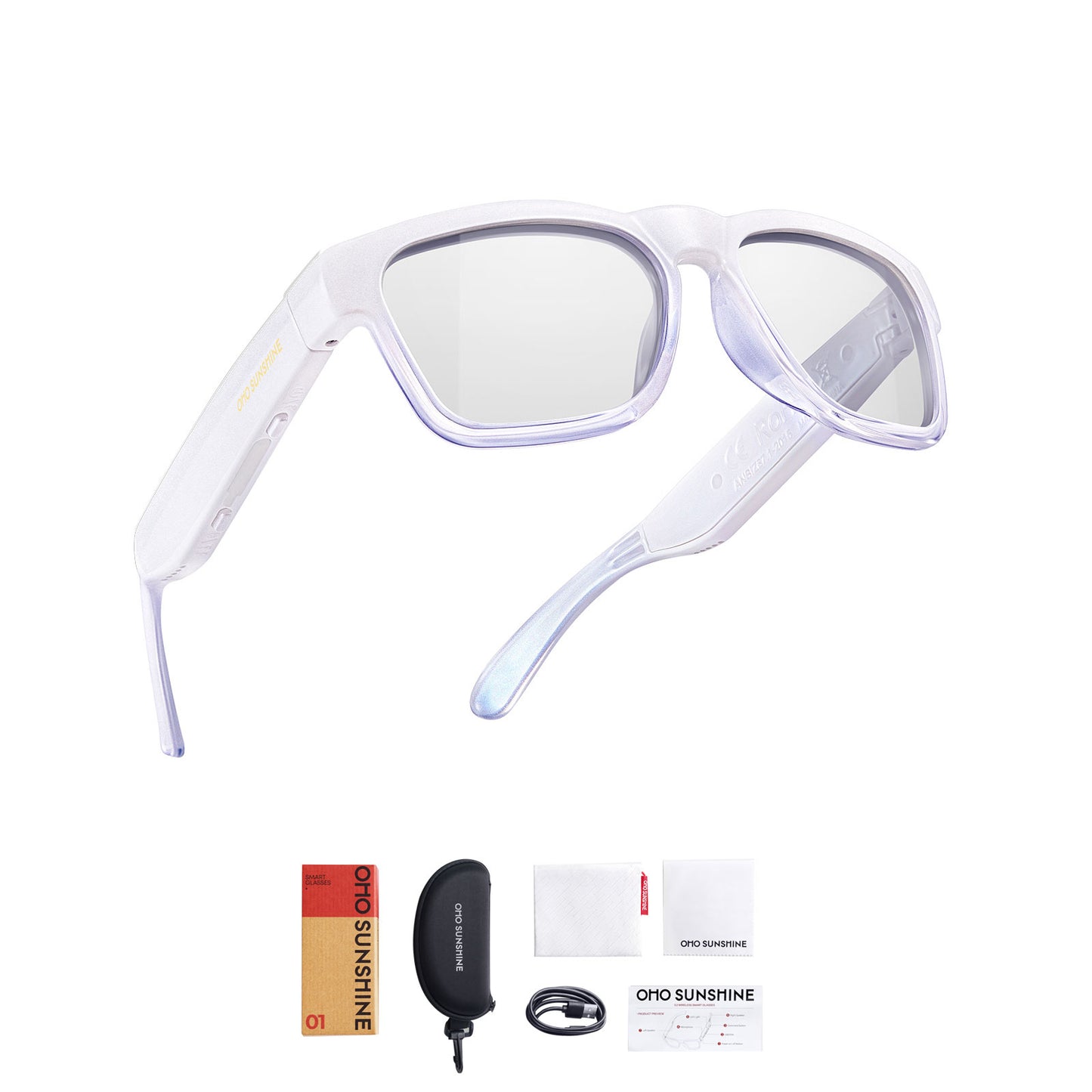 Occhiali audio OhO Sunshine Elite Smart Bluetooth con lenti fotocromatiche UV400 per sole e cielo nuvoloso