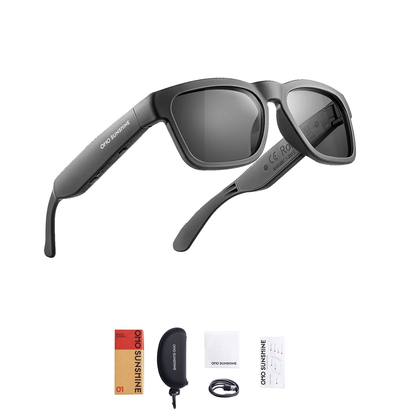 Occhiali audio OhO Sunshine Elite Smart Bluetooth con connessione al telefono cellulare e lenti polarizzate UV400