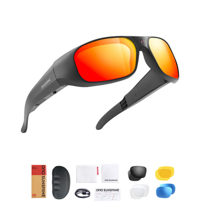 Occhiali da sole OhO Sunshie Brave 4K con fotocamera, memoria da 512 GB e lenti rosse a specchio UV400