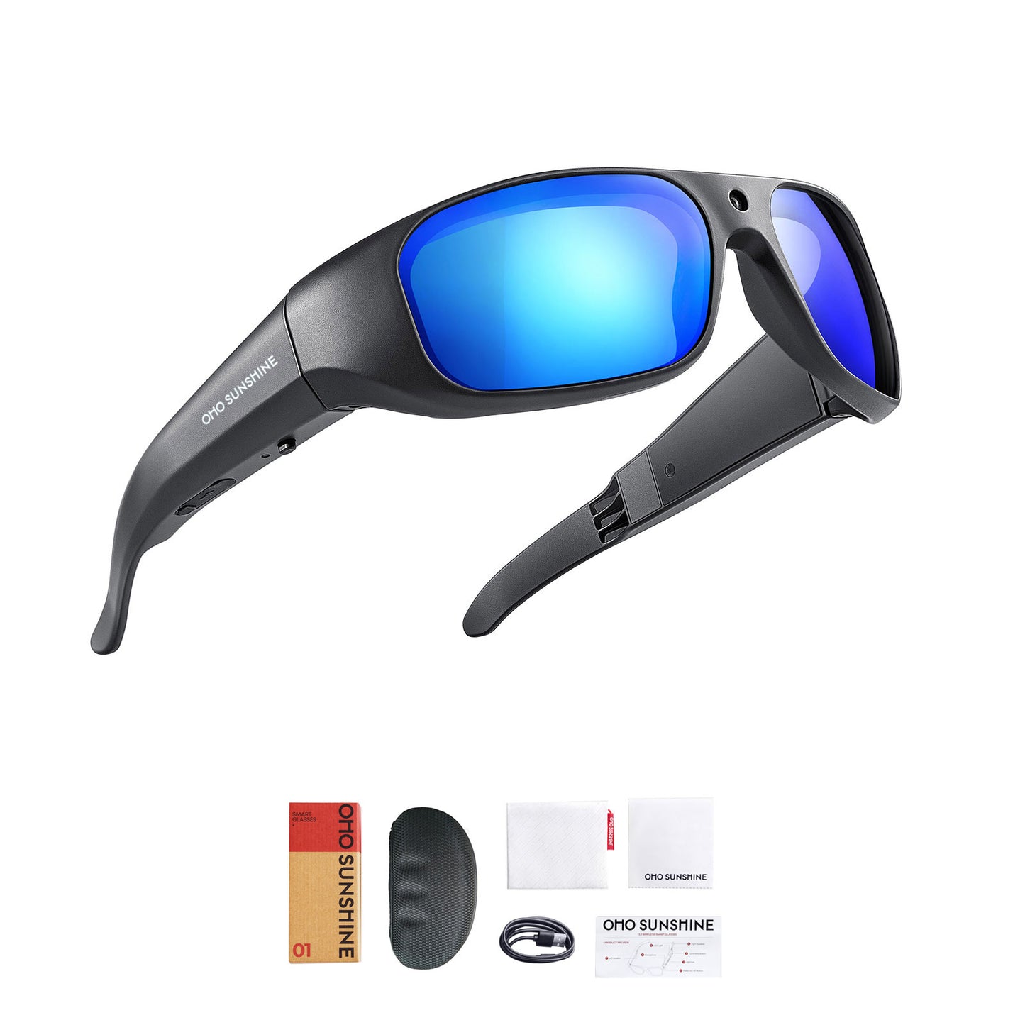Occhiali da sole OhO Sunshie Brave 4K con videocamera, registrazione video Ultra HD, lenti polarizzate blu UV400