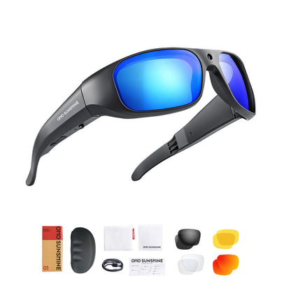 Occhiali da sole OhO Sunshie Brave 4K con videocamera, registrazione video Ultra HD, lenti polarizzate blu UV400