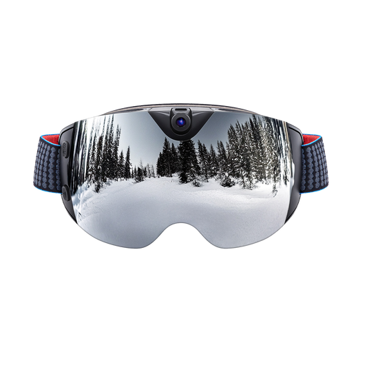 Maschera da sci intelligente OhO Sunshine Skyshot con fotocamera 4K per registrare video Ultra HD e scattare foto con lente argentata
