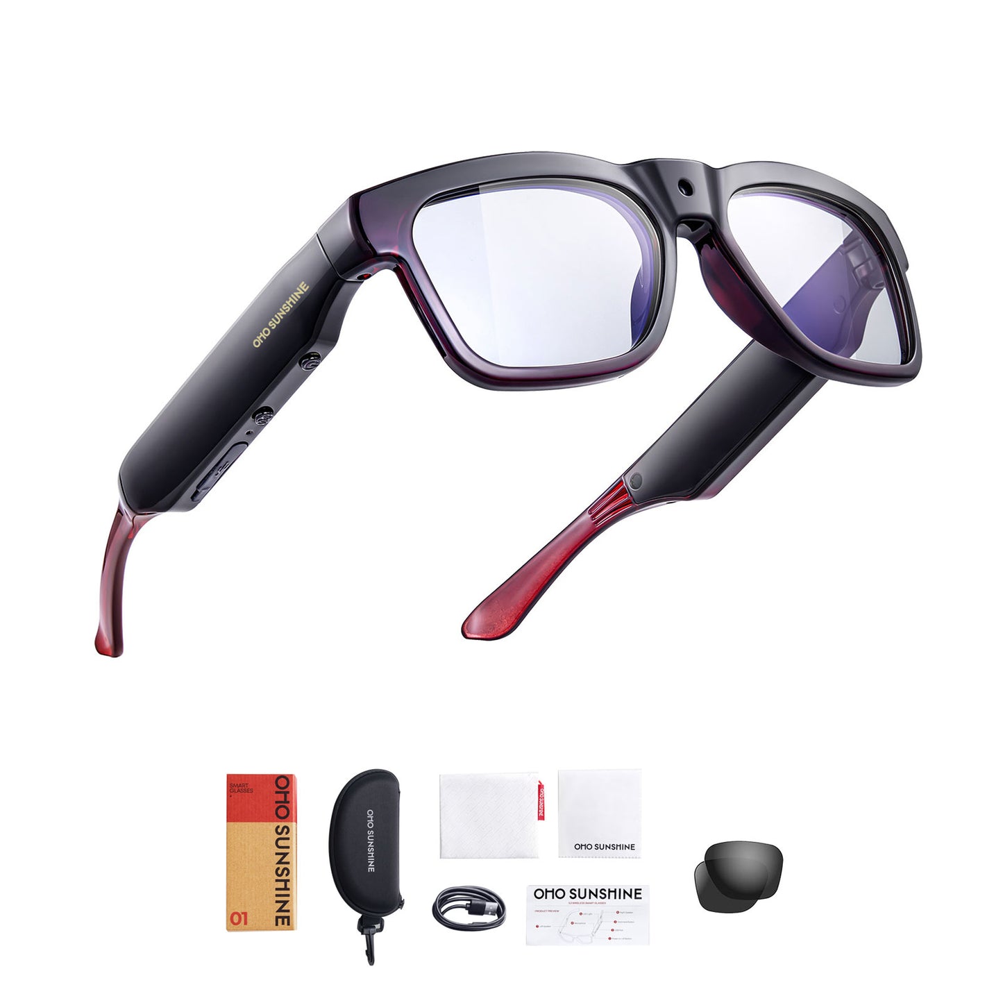 Occhiali intelligenti OhO Sunshine Edge da 128 GB con fotocamera Full HD e altoparlante Bluetooth per esterni e interni
