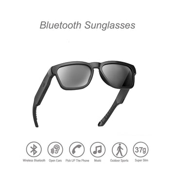 Black smart Bluetooth sunglasses with polarized lenses and open-ear audio