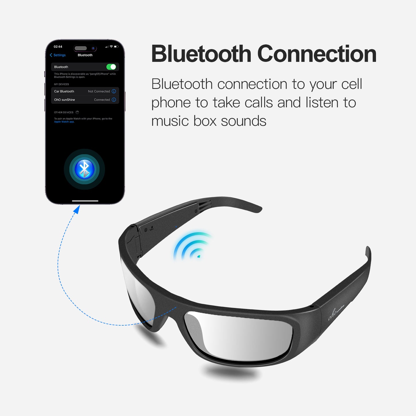 Occhiali intelligenti OhO Sunshine Pulse con altoparlante Bluetooth e lenti fotocromatiche per avventure all'aria aperta