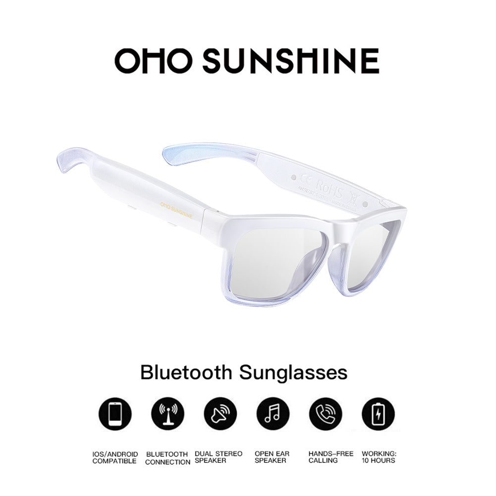 Occhiali audio OhO Sunshine Elite Smart Bluetooth con lenti fotocromatiche UV400 per sole e cielo nuvoloso