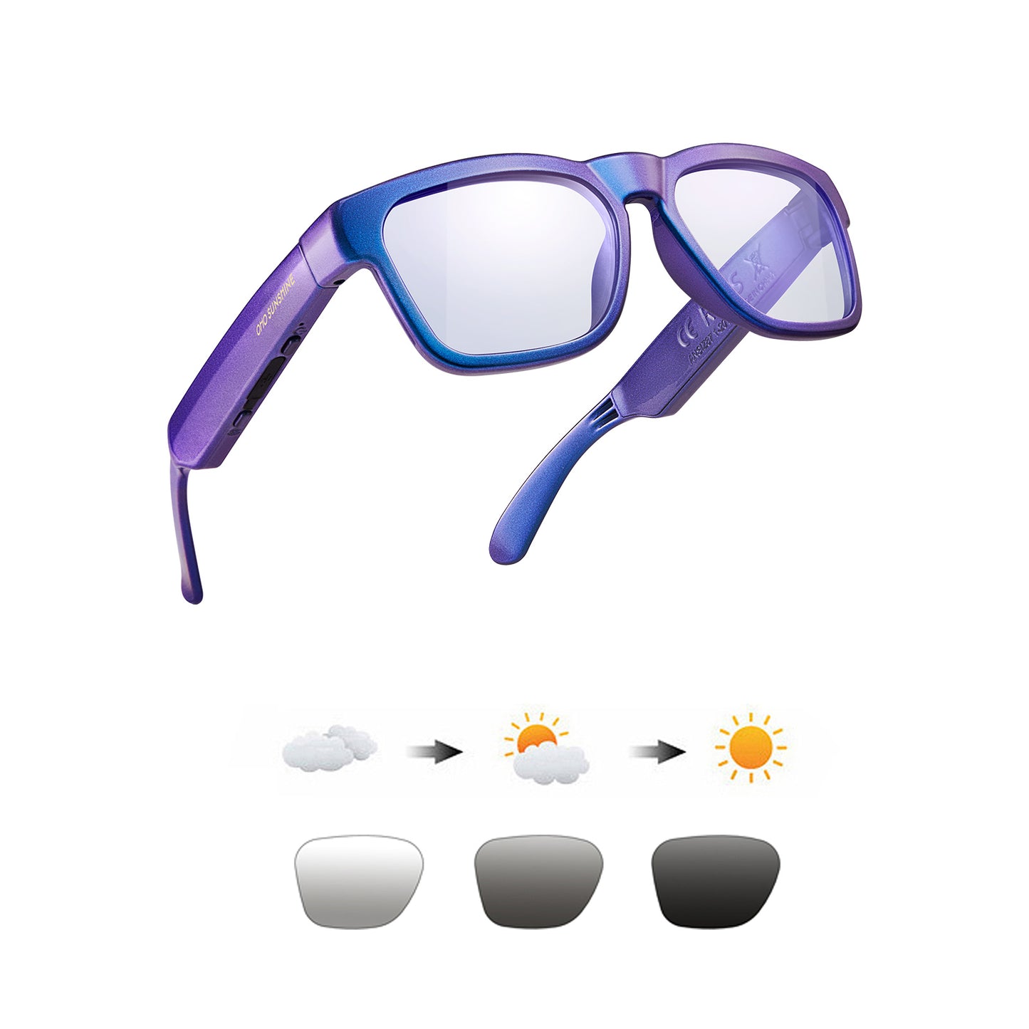 Occhiali audio OhO Sunshine Elite Smart Bluetooth con blocco della luce blu e lenti fotocromatiche per interni ed esterni