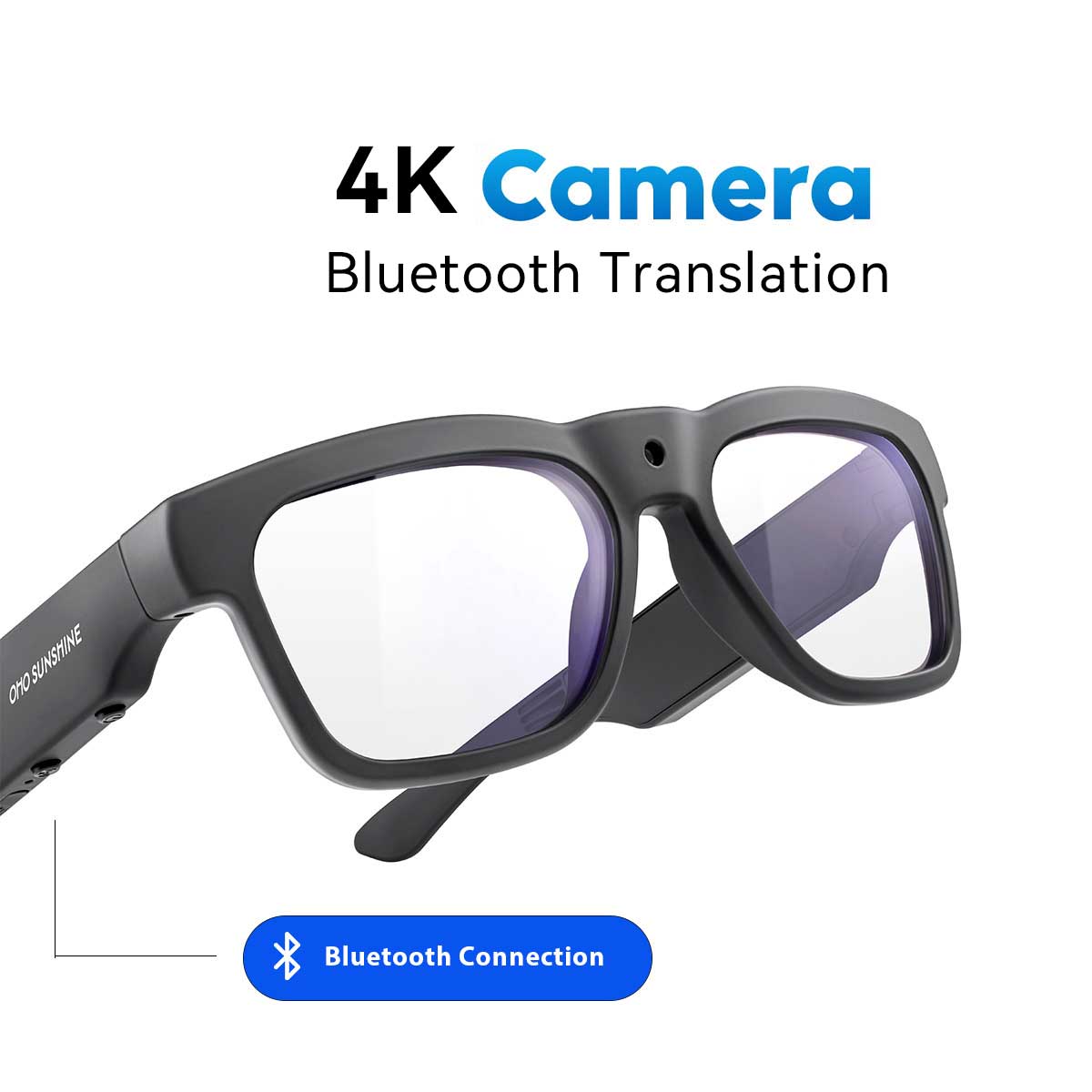 OhO Sunshine Edge Pro 4K Camera & AI Real-Time Translator & Bluetooth Hands-Free Recording Glasses for Travel, Meetings, Vlogging