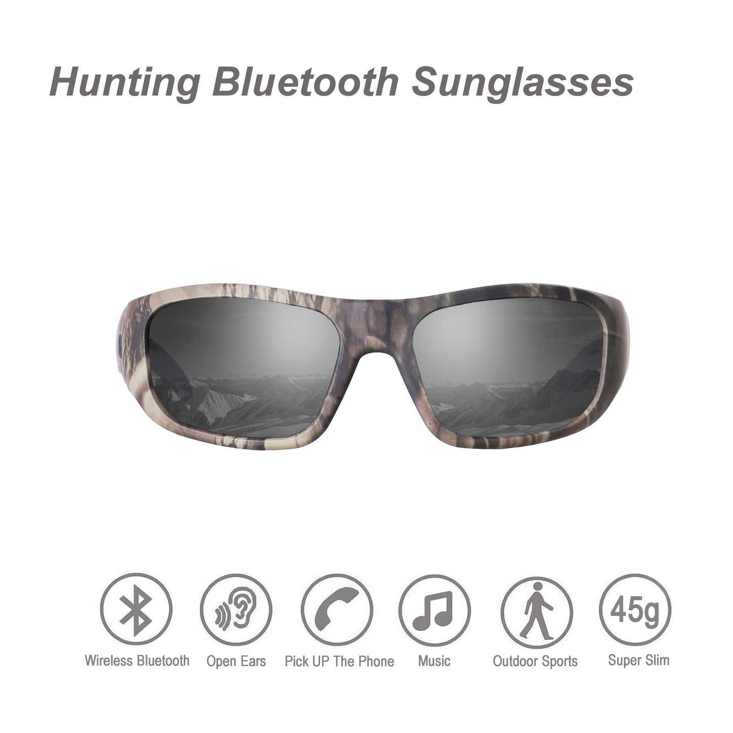 Occhiali intelligenti OhO Sunshine Pulse con altoparlante Bluetooth e audio aperto con montatura mimetica per avventure all'aria aperta