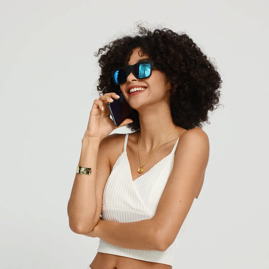 Occhiali da sole OhO Sunshine Livi Full HD con videocamera, registrazione video 1080p con Wi-Fi, trasferimento in tempo reale al telefono, memoria integrata da 256 GB