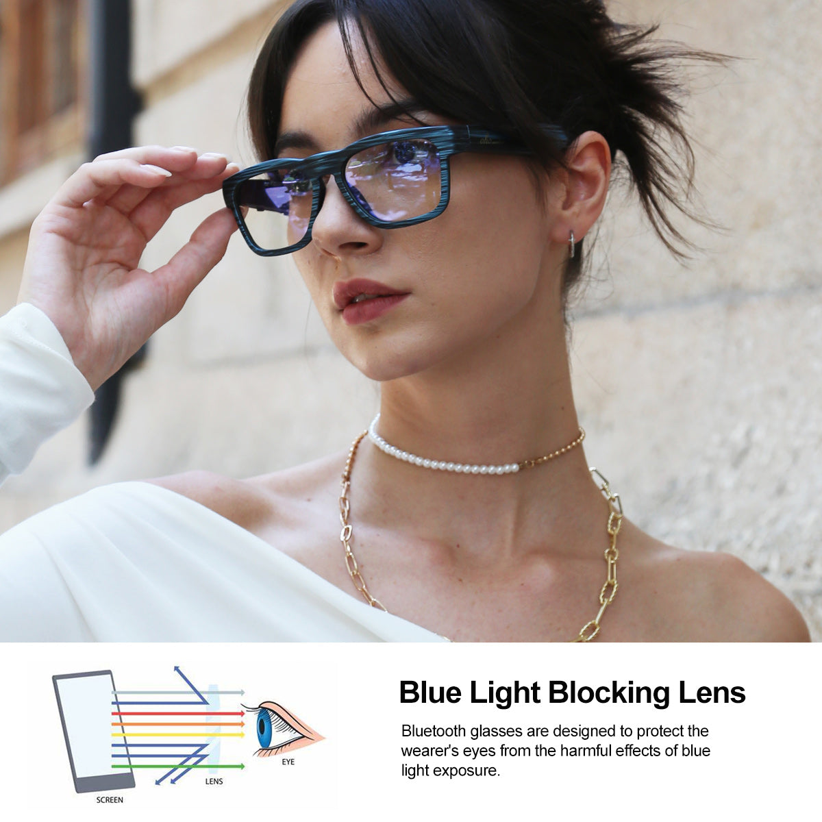 Occhiali audio OhO Sunshine Elite Smart Bluetooth con blocco della luce blu e lenti fotocromatiche per interni ed esterni