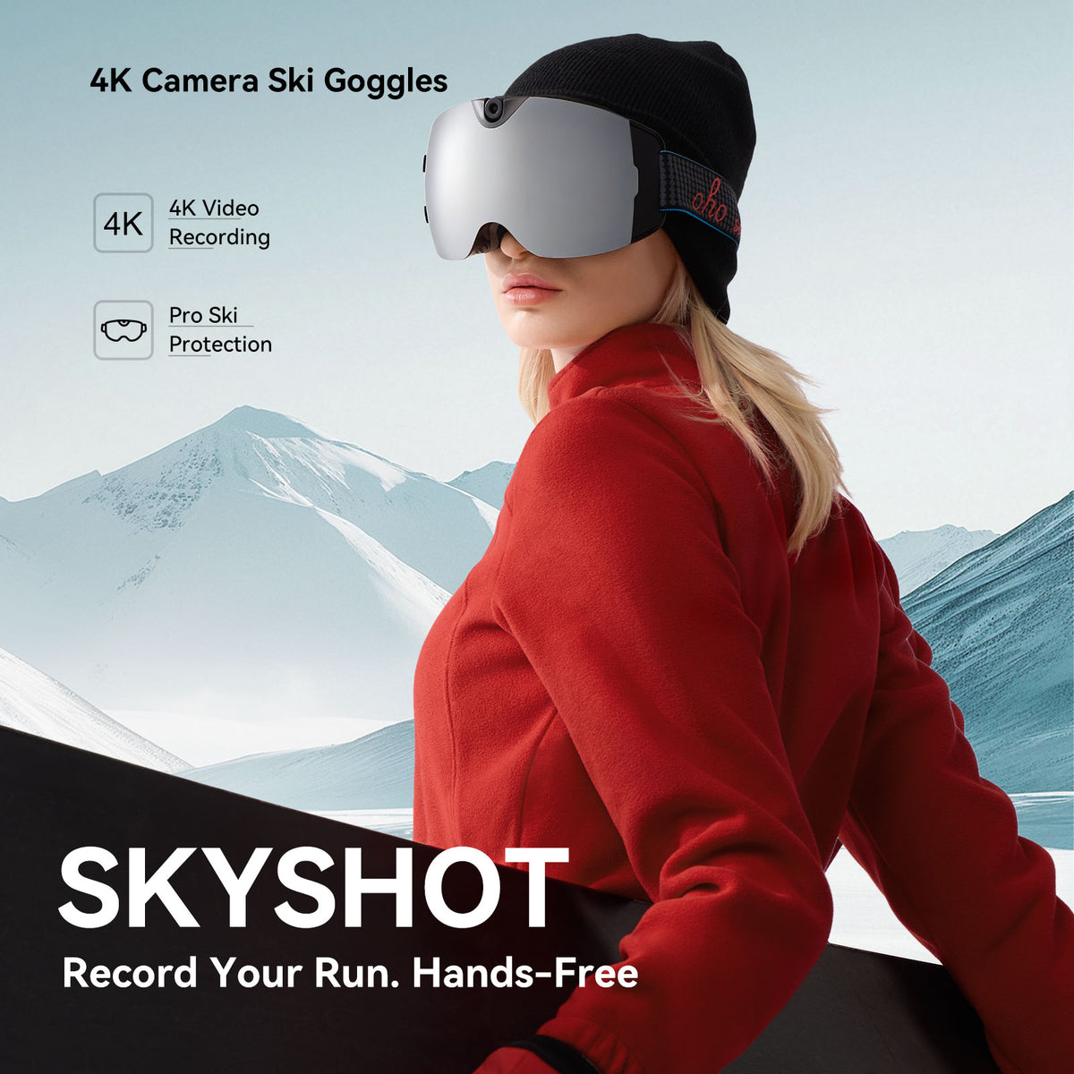 OHO SUNSHINE 4K Camera Smart Ski Goggles, 24M Photo, Anti-Fog - Skyshot