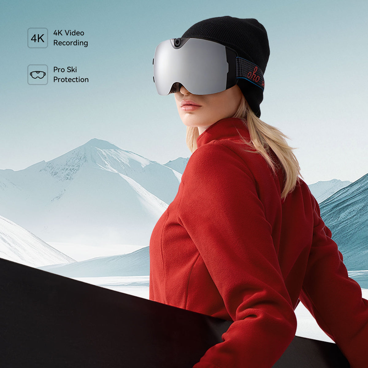 OhO Sunshine Occhiali da sci intelligenti con fotocamera 4K con WiFi, foto 24M, antiappannamento - Skyshot