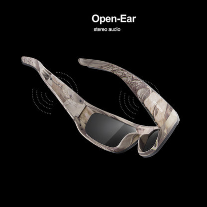 Occhiali intelligenti OhO Sunshine Pulse con altoparlante Bluetooth e audio aperto con montatura mimetica per avventure all'aria aperta